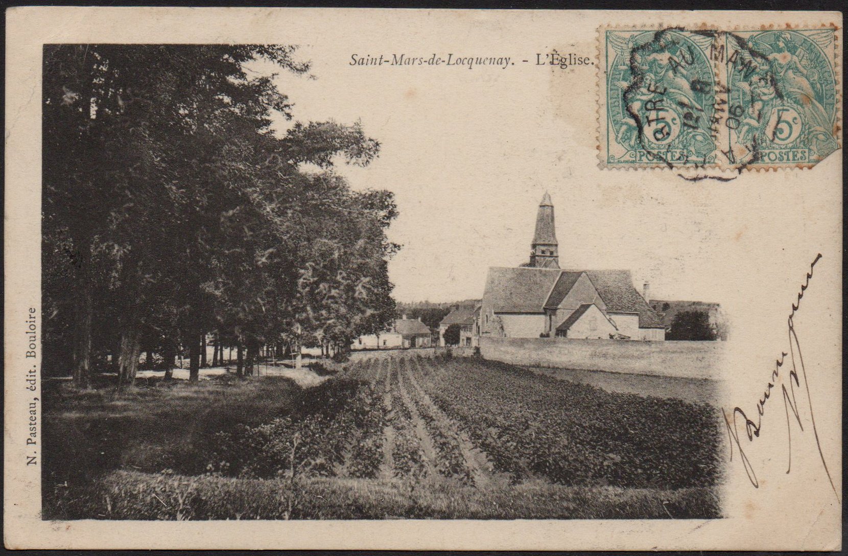 Courrier-Convoyeur-Ligne du Tramway La Chartre au Mans carte postale de Saint-Mars-de-Locquenay Janvier 1906